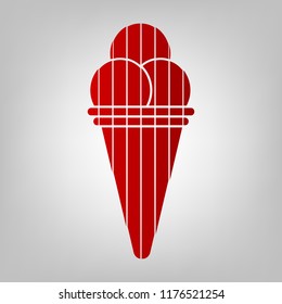 Ice-cream icon. Vector. Vertically divided icon with colors from reddish gradient in gray background with light in center.