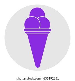 Ice-cream icon. Vector. Violet flat icon on light gray circle at white background. Isolated.