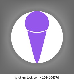 Icecream icon. Vector. Violet icon on white circle with shadow at gray background.