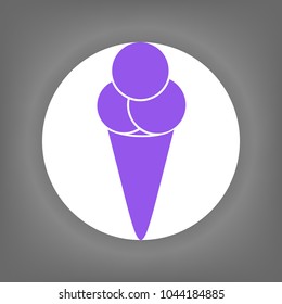 Icecream icon. Vector. Violet icon on white circle with shadow at gray background.
