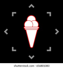Ice-cream icon. Vector. White icon in gray focus like mandala on black background.