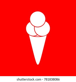 Icecream icon. Vector. White icon on red background. Isolate.