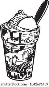 ice-cream with juice, black and white vector
