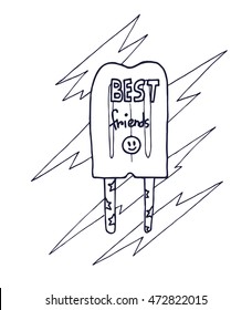 Ice-cream lightning smile BEST FRIEND kid vector illustration. 