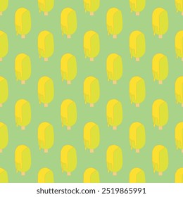 Ice-cream on the green background seamless pattern