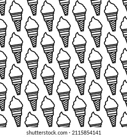 Icecream pattern with hand drawn icons. Trendy vector black and white icecream pattern. Seamless monochrome icecream pattern for fabric, web backgrounds, wallpapers, wrapping paper, and cards.