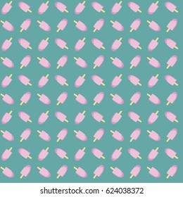 Icecream pattern on turquoise background.  Vector pattern in retro colors.