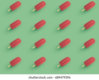 Ice-cream pattern. Vector seamless pattern of red color ice cream on a green background
