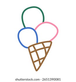 Ice-cream, popsicle in simple doodle style. Cold sweet frozen dessert, sorbet. Summer food, snack, treat, kids sketch drawing. Icecream, childish flat vector illustration isolated on white background