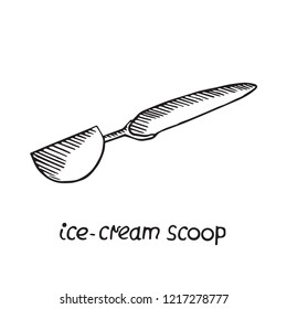 Ice-cream scoop, hand drawn doodle sketch, black and white vector illustration