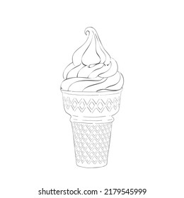 Ice-cream scoops in waffle cones with assorted balls of vanilla, citrus, strawberry, mint, chocolate. Vector realistic line illustration