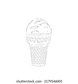 Ice-cream scoops in waffle cones with assorted balls of vanilla, citrus, strawberry, mint, chocolate. Vector realistic line illustration