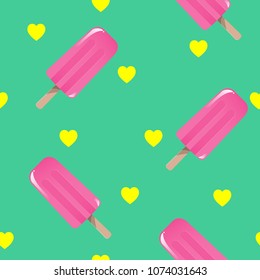 ice-cream seamless background pattern with heart shaps for summer print. Vector illustration.