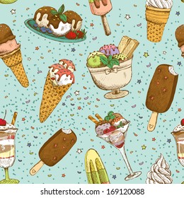 Icecream seamless background pattern vector illustration