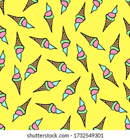 Ice-cream seamless pattern. Drawing by hand. Vector illustration.