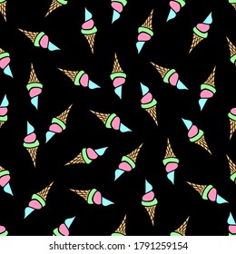 Ice-cream seamless pattern. Drawing by hand. Vector illustration.
