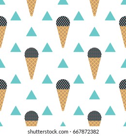 Ice-cream Seamless Pattern in Scandinavian Style for print, fabric and creative design. Vector illustration