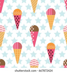 Ice-cream Seamless Pattern in Scandinavian Style for print, fabric and creative design. Vector illustration
