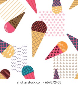 Ice-cream Seamless Pattern in Scandinavian Style for print, fabric and creative design. Vector illustration