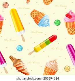 Ice-cream seamless pattern. Vector illustration.