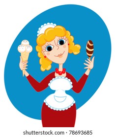 The ice-cream seller. Vector cartoon illustration.