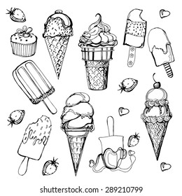 Ice-cream. Set of vector sketches. Vector illustration.