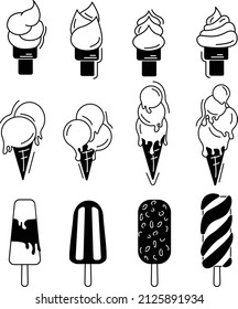 icecream set. white and black. vector