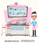ice-cream shop with Design Elements. Flat style illustration. Vector Illustration