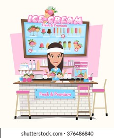 ice  cream shop and Design Elements  Flat style illustration  Vector Illustration