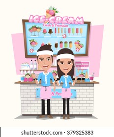 ice  cream shop and Design Elements  Flat style illustration  Vector Illustration