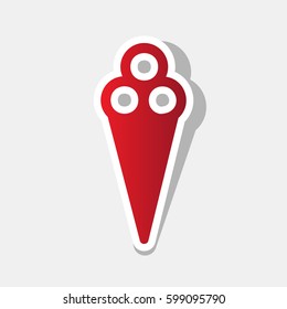 Ice-cream sign. Eat sign. Vector. New year reddish icon with outside stroke and gray shadow on light gray background.