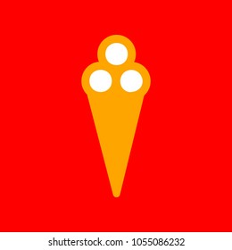 Ice-cream sign. Eat sign. Vector. Orange icon with white holes if exist at red background. Isolated.