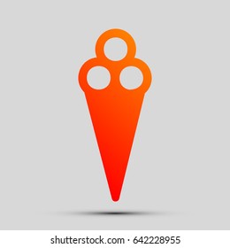 Ice-cream sign. Eat sign. Vector. Orange, red-yellow icon with shadow on gray background.