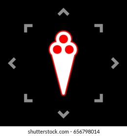 Ice-cream sign. Eat sign. Vector. White icon in gray focus like mandala on black background.