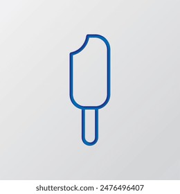 Icecream simple icon vector. Flat design. Paper cut design. Cutted blue symbol with shadow. Gray background.ai