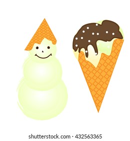 Ice-Cream and Snowman. Vector illustration EPS 10