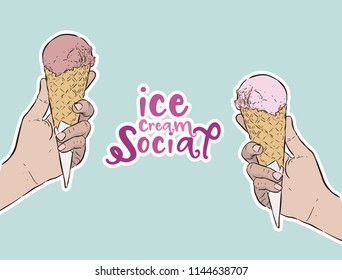 Ice-cream social, hand draw sketch ice-cream vector.