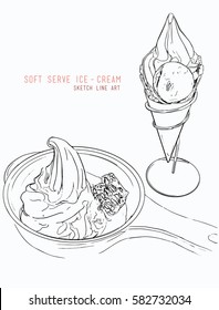 Icecream, Soft serve Line art. Hand drawn sketch.