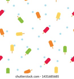  Icecream stick seamless pattern on white background, blue dots.