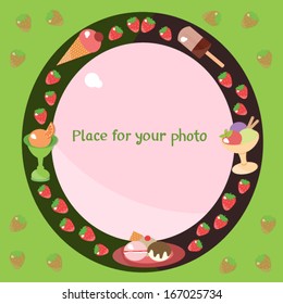 Ice-cream and strawberry frame for your photo. Vector. Isolated.