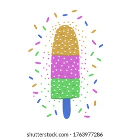 Ice-cream summer one product. Bright color. Hand drawn style.Vector illustration.