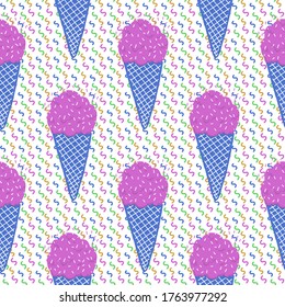 Ice-cream summer seamless pattern. Bright color. Hand drawn style.Vector illustration.