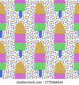 Eiscreme Sommer nahtlose Muster. Helle Farbe. Handgezeichneter Stil.Vektorgrafik.