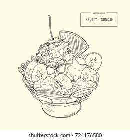 ice-cream sundae glass ,hand draw  sketch vector.