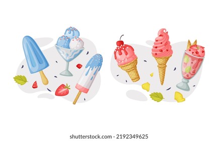 Ice-cream as Sweet Frozen Dessert Food and Snack Vector Composition Set