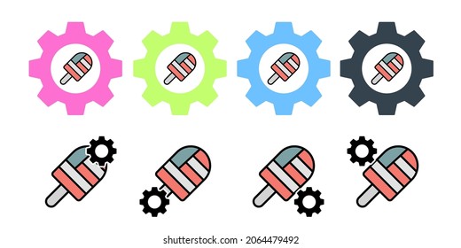 Ice-crema usa indicador icono vectorial en la ilustración de conjunto de engranajes para ui y ux, sitio web o aplicación móvil