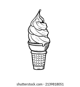 Ice-Cream vector hand drawing illustration in black color isolated on white background