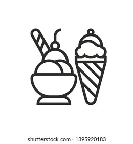 Ice-cream vector icon. Ice cream symbol. Linear style sign for mobile concept and web design. Ice-cream symbol illustration. Pixel vector graphics - Vector.
