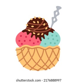 Vector de helado en colores agradables aislado en fondo blanco. Ilustración vectorial para diseño web o impresión. Crema de hielo al estilo de las caricaturas brillantes.