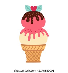 Icecream vector in nice colors isolated on white background. Vector illustration for web design or print. Ice cream in bright cartoon style.